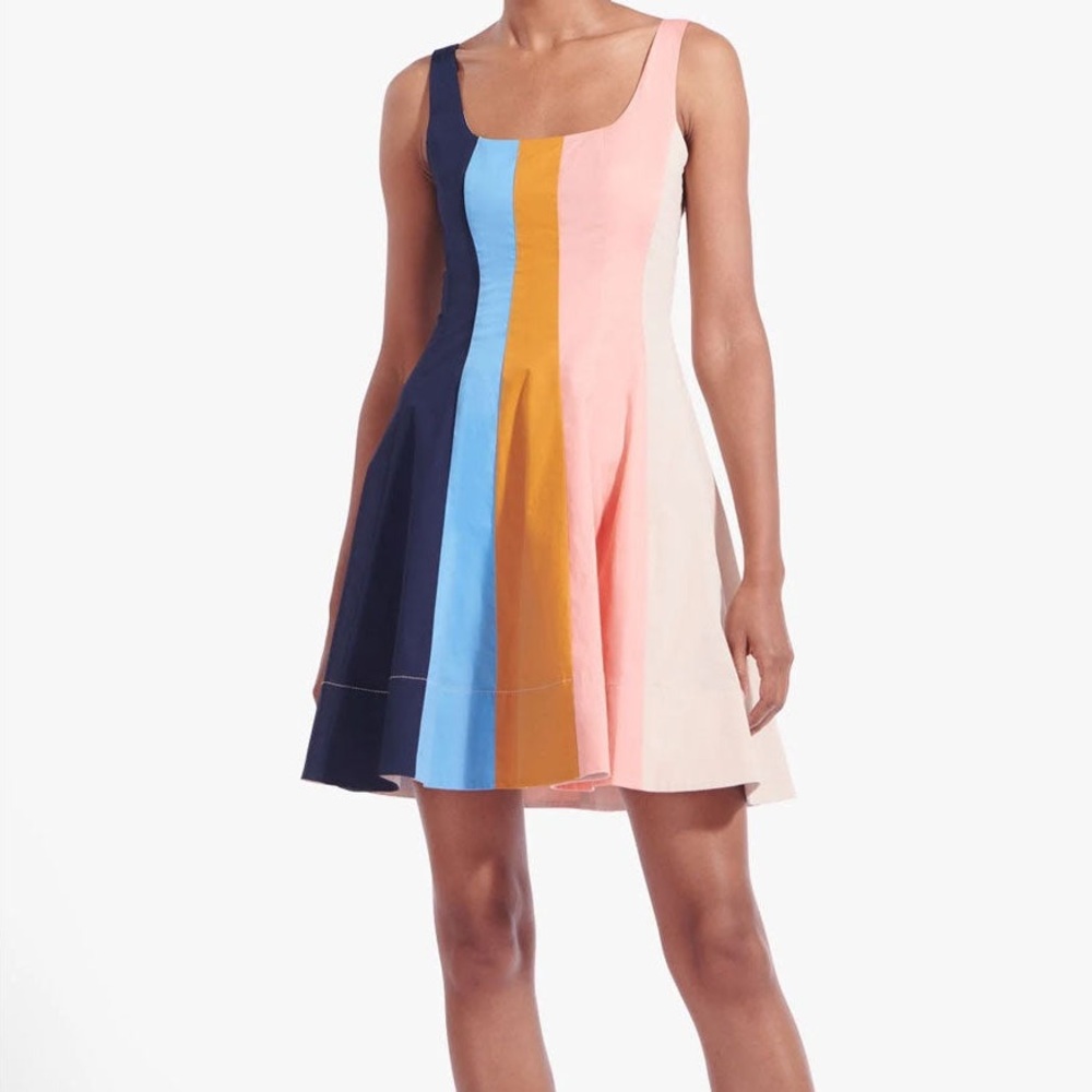 Staud Wells Poplin Mini Dress in Land and Sea Stripe - Picture 2 of 6